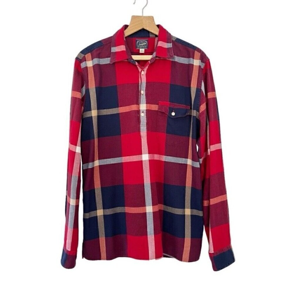 J. Crew New York Sportsmen's Outfitter Mens Sz L Red & Blue Plaid Pullover Shirt